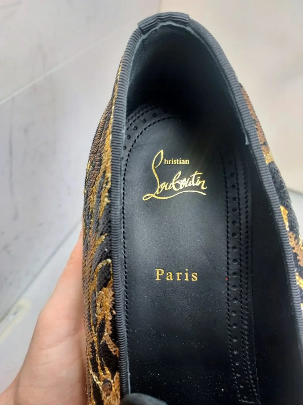Christian Louboutin Chambelimoc Black Gold Night Men Strass Ocelot Loafer